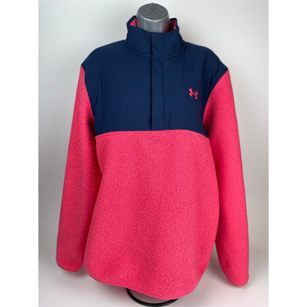Under Armour Fleece Pullover Women’s L Button Pink/Blue